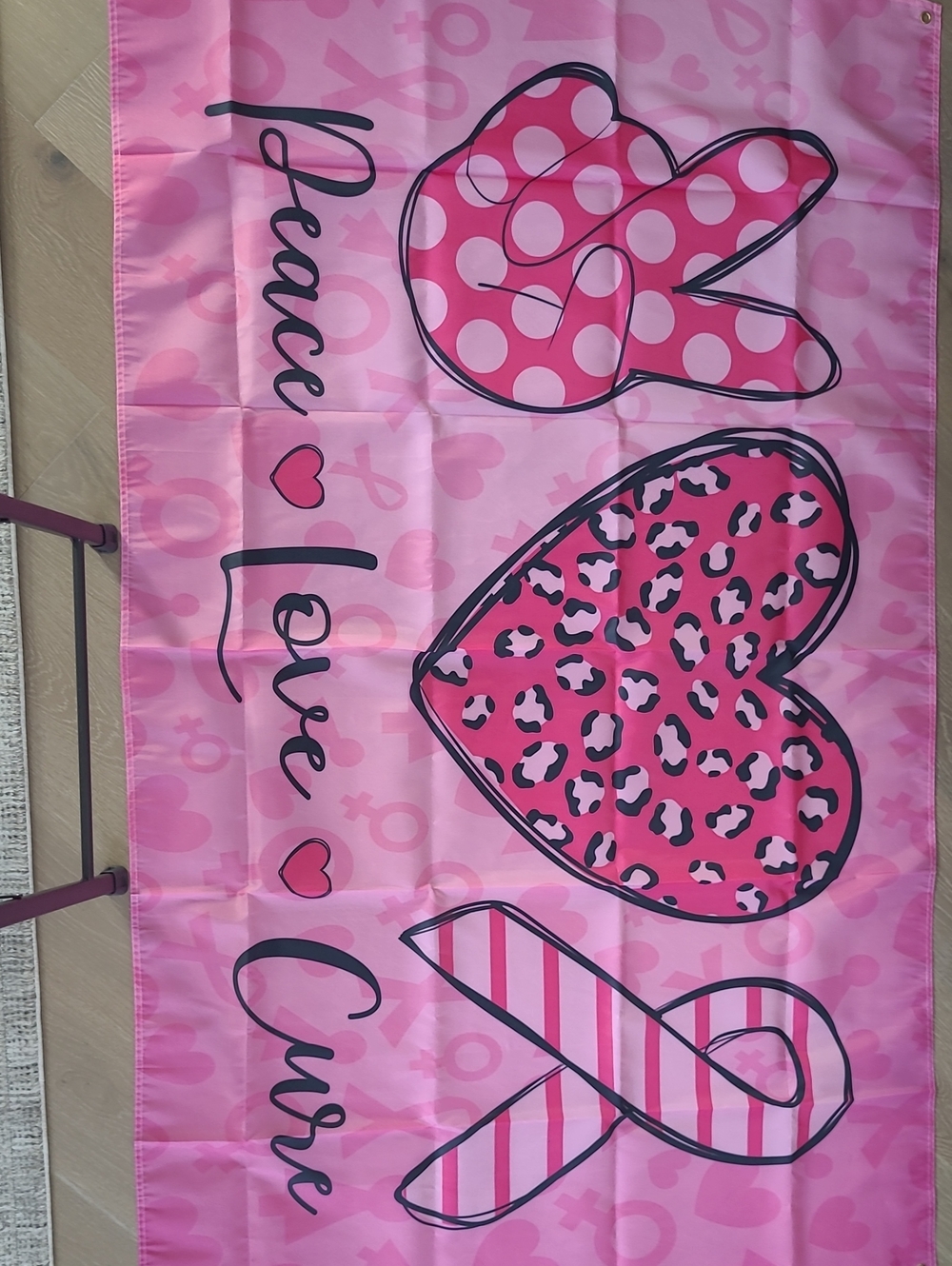 Peace Love Cure Pink Awareness Flag Or Backdrop with 28 Awareness Compact Mirror